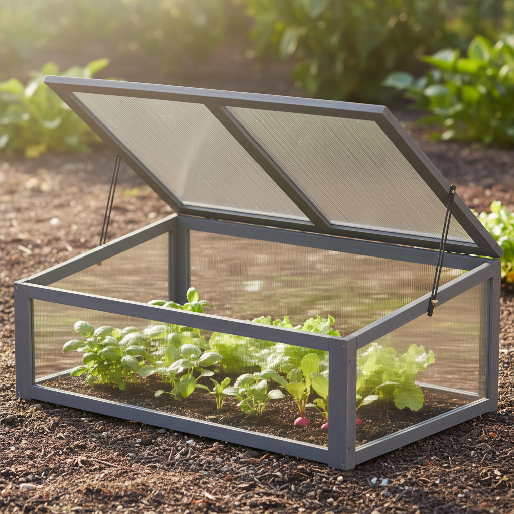 NookGrow Wooden Cold Frame with Tilted Polycarbonate Top, 39" x 26" x 16", Grey