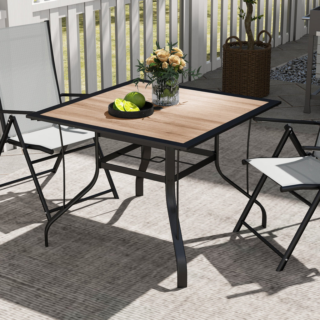Square Patio Dining Table w/ Umbrella Hole & Rustproof Steel Frame for Garden Pool, Brown