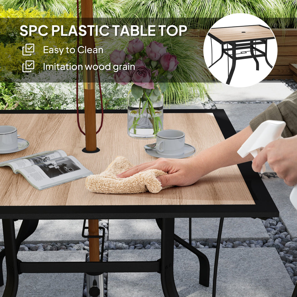 Square Patio Dining Table w/ Umbrella Hole & Rustproof Steel Frame for Garden Pool, Brown