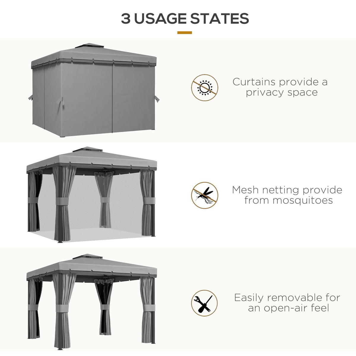 10' x 10' 2-Tier Gazebo with Zippered Mesh Walls & Aluminum Frame, Light Grey