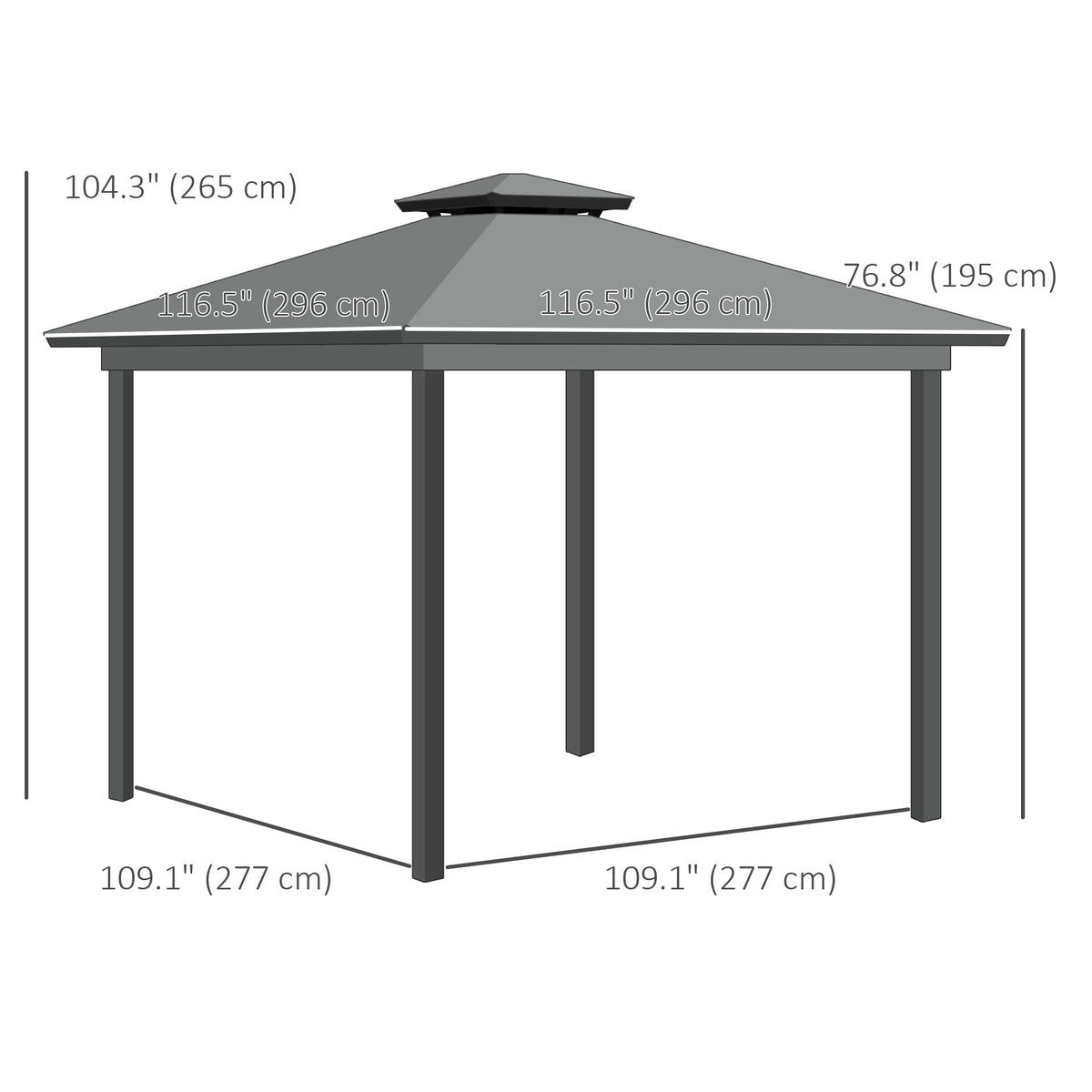 10' x 10' 2-Tier Gazebo with Zippered Mesh Walls & Aluminum Frame, Light Grey