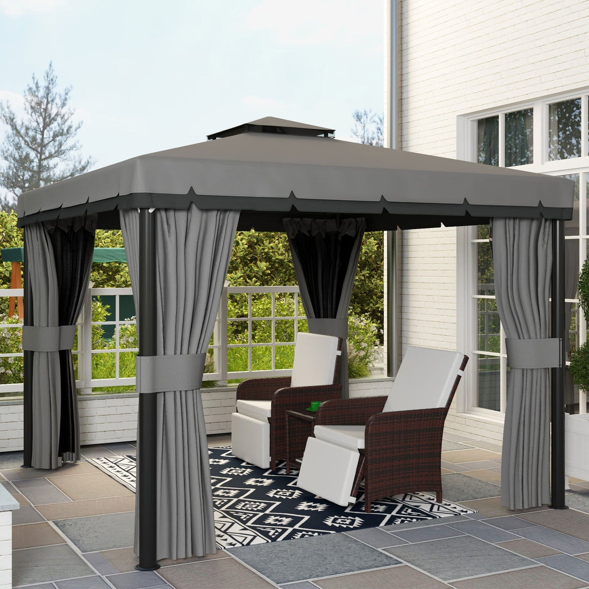 10' x 10' 2-Tier Gazebo with Zippered Mesh Walls & Aluminum Frame, Light Grey