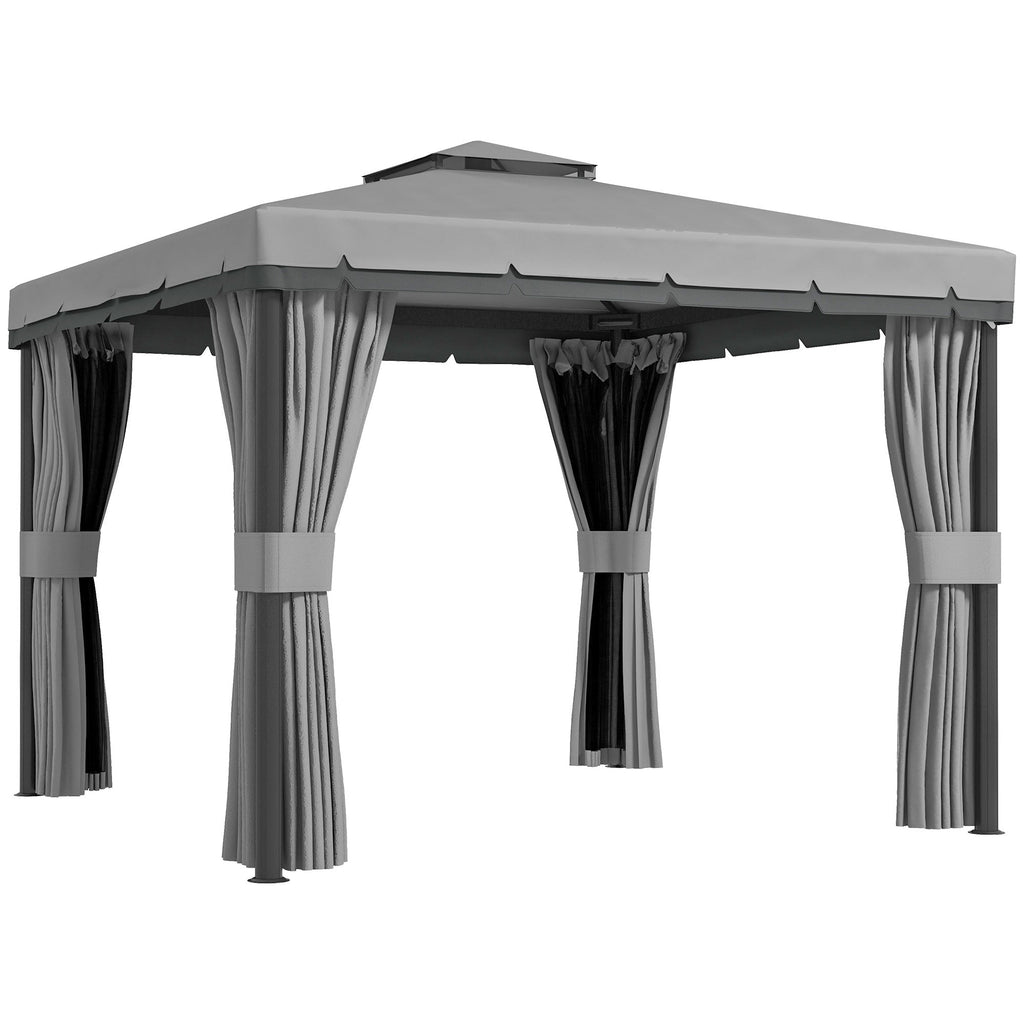 10' x 10' 2-Tier Gazebo with Zippered Mesh Walls & Aluminum Frame, Light Grey