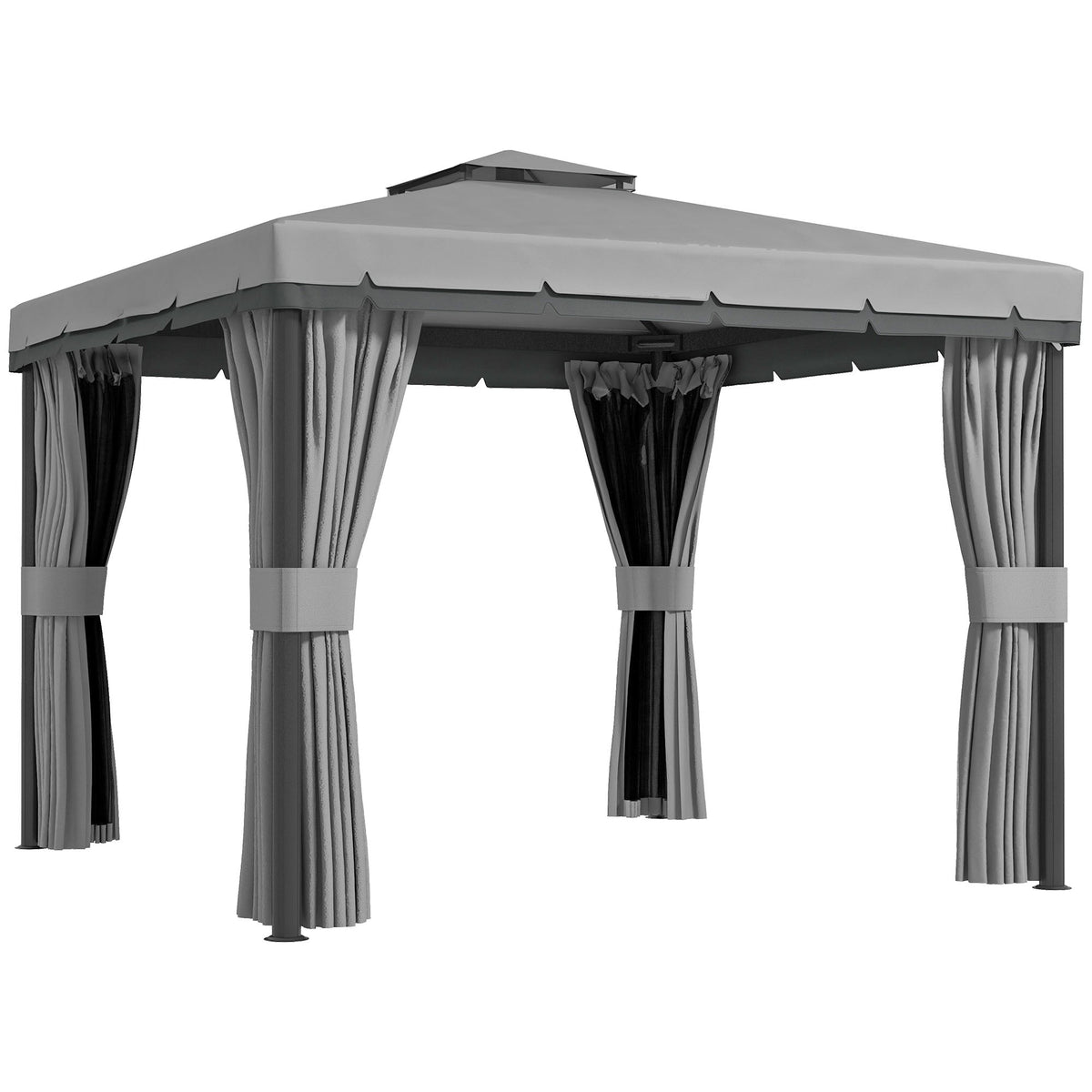 10' x 10' 2-Tier Gazebo with Zippered Mesh Walls & Aluminum Frame, Light Grey