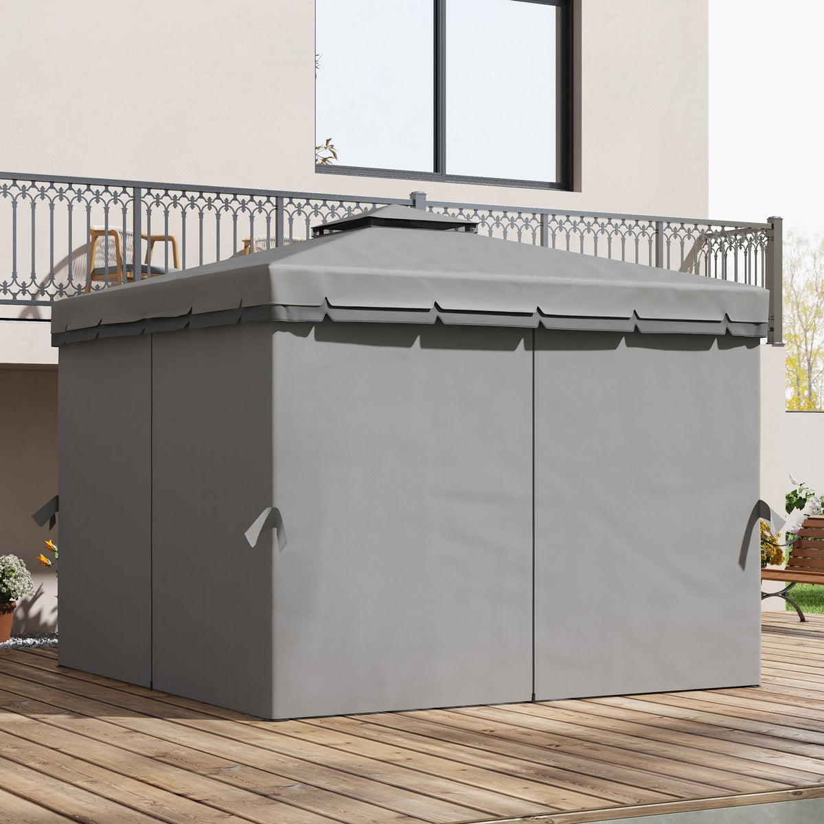 10' x 10' 2-Tier Gazebo with Zippered Mesh Walls & Aluminum Frame, Light Grey