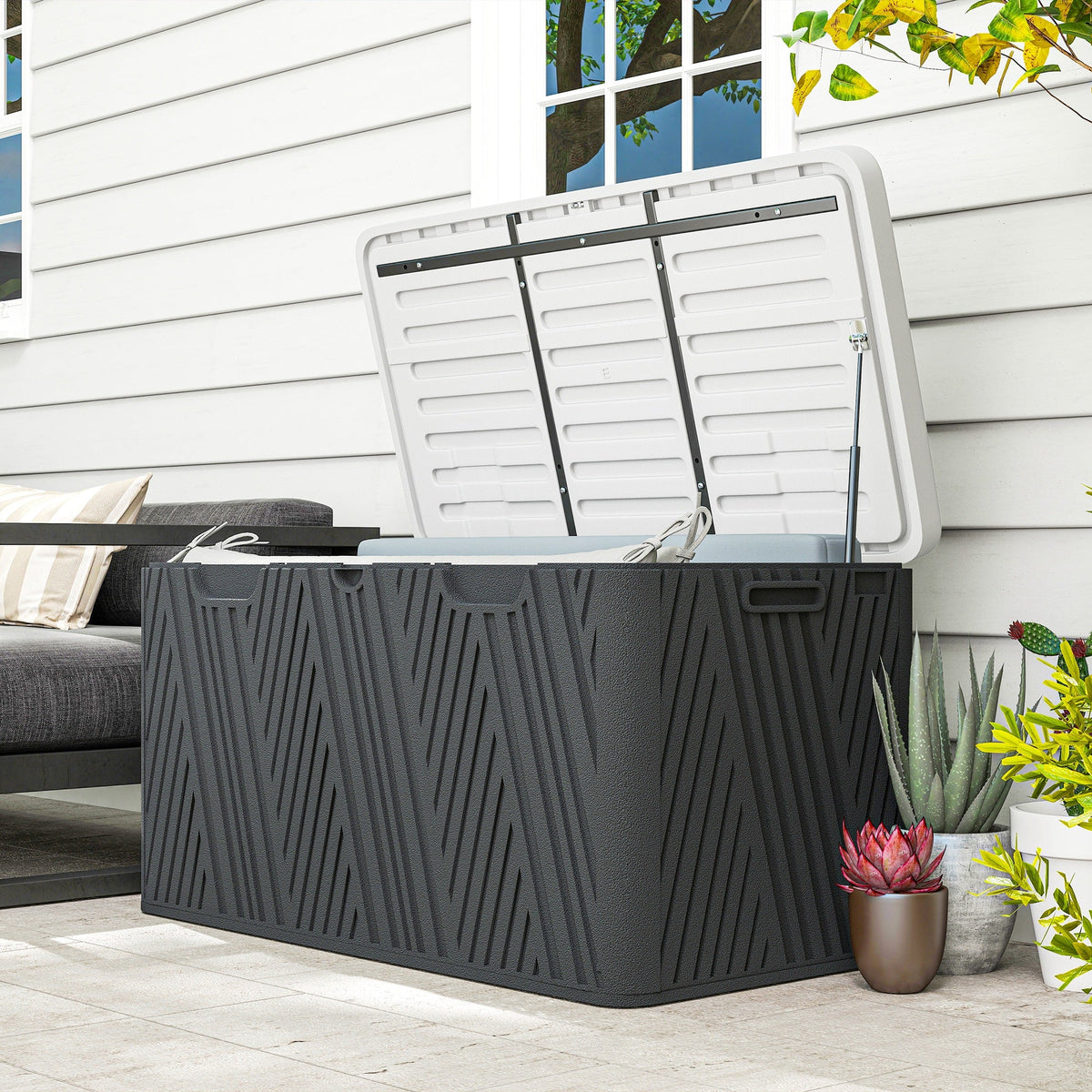 100 Gallon Lockable HDPE Deck Box, Waterproof and Lockable