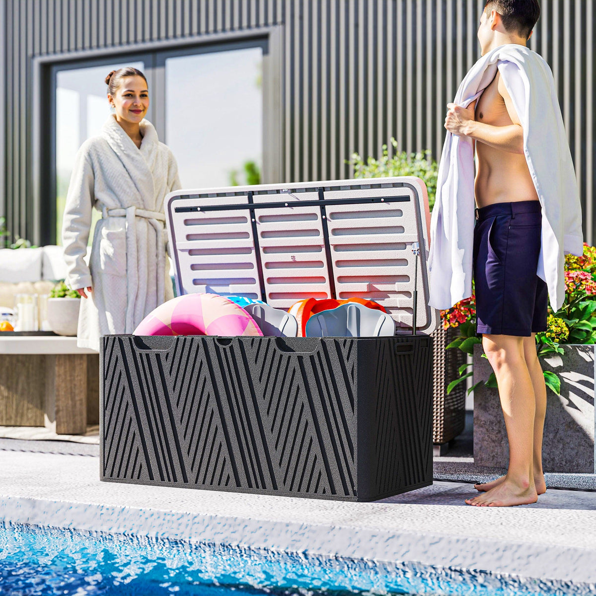 100 Gallon Lockable HDPE Deck Box, Waterproof and Lockable