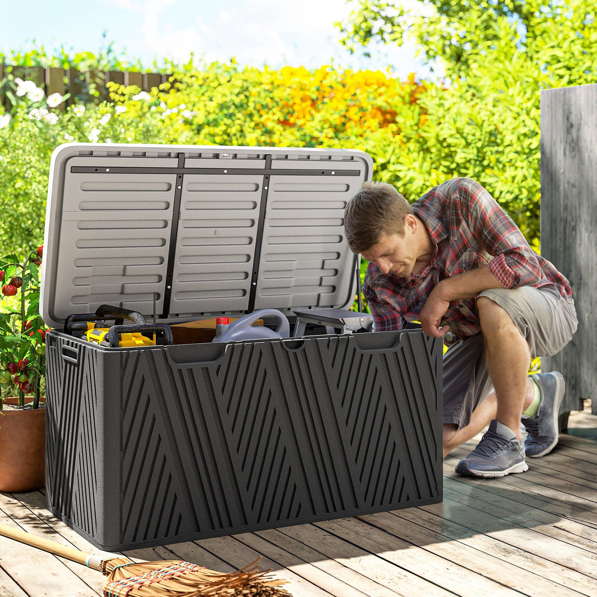 100 Gallon Lockable HDPE Deck Box, Waterproof and Lockable