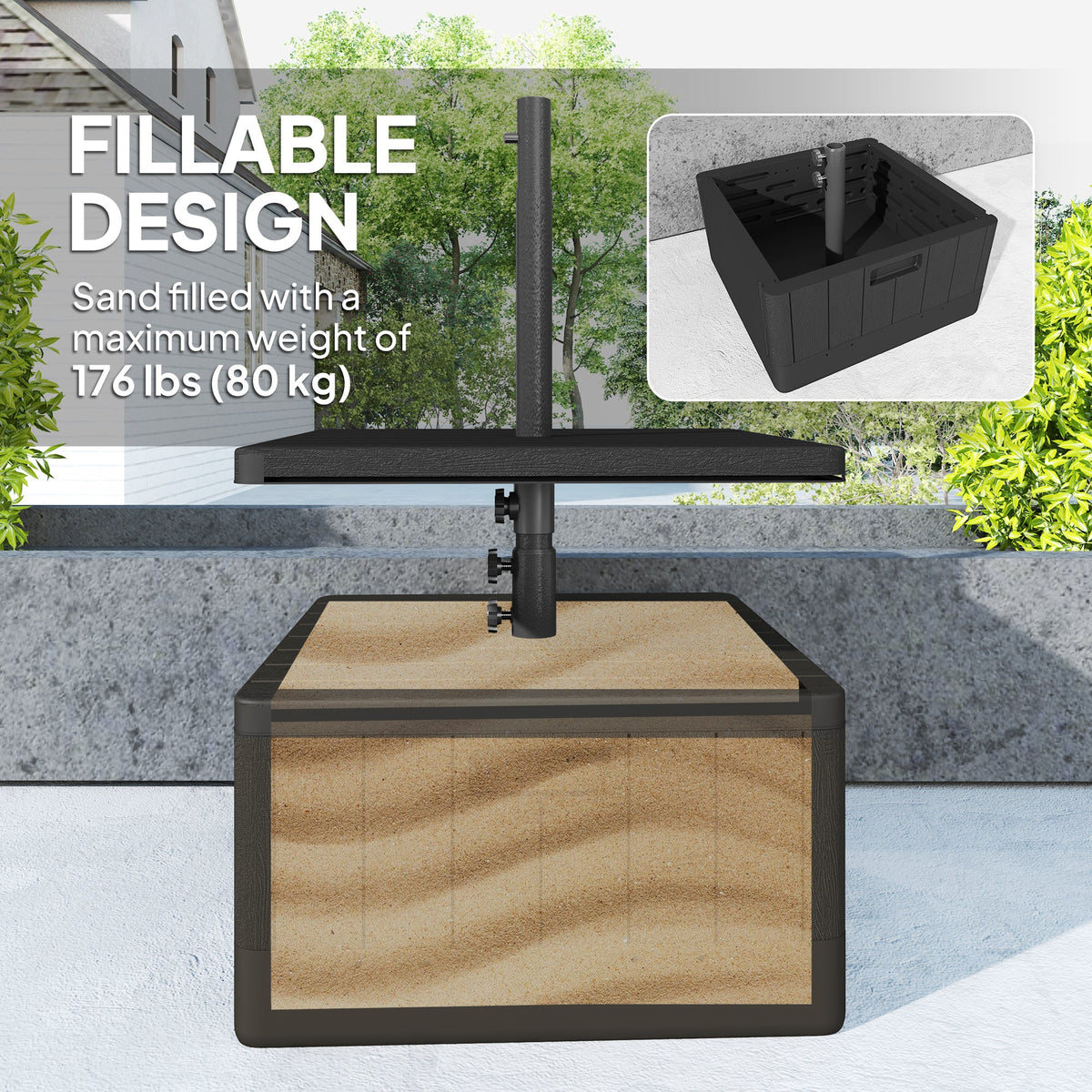 Umbrella Base with Table Tray, 176lbs with Stand Filling, Black