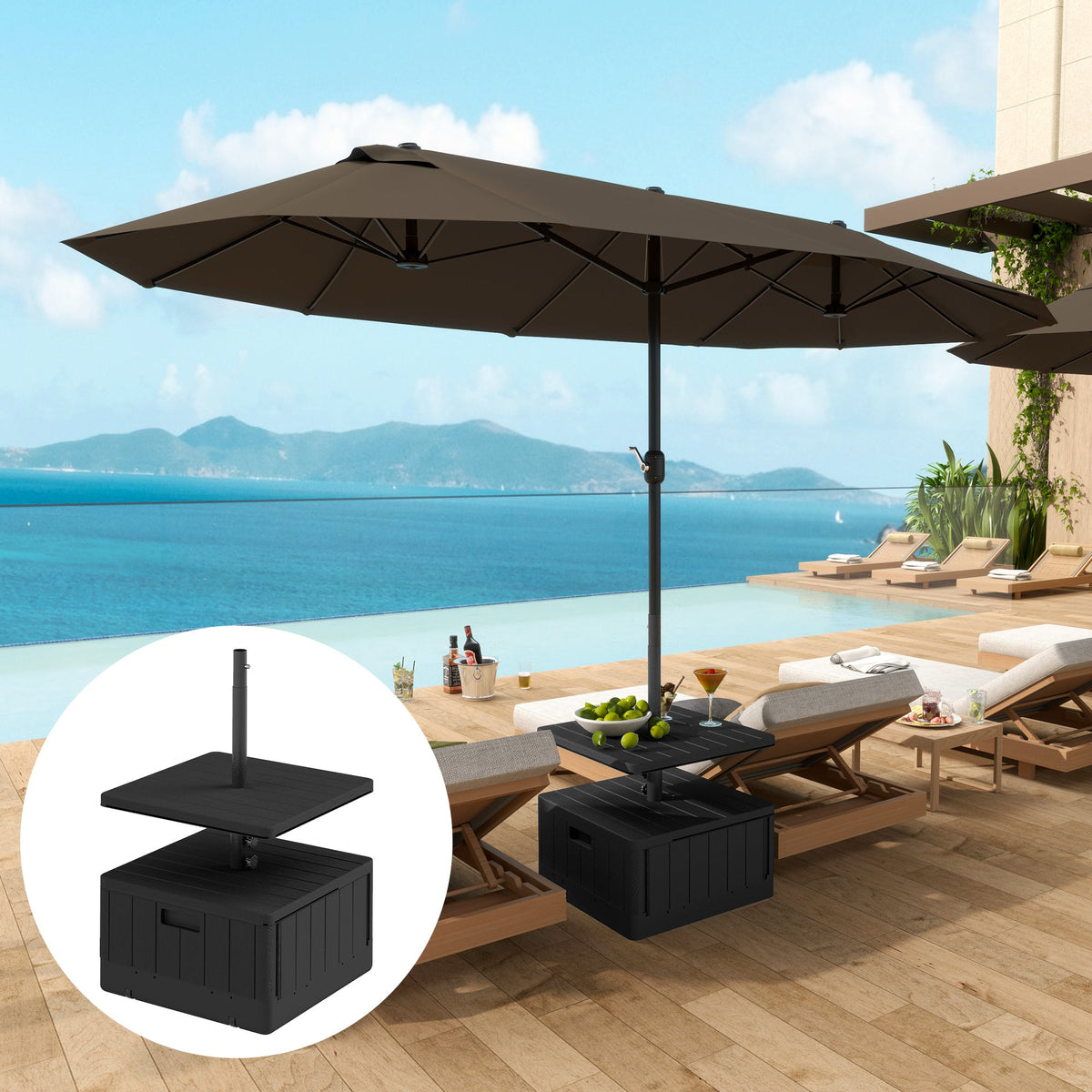 Umbrella Base with Table Tray, 176lbs with Stand Filling, Black