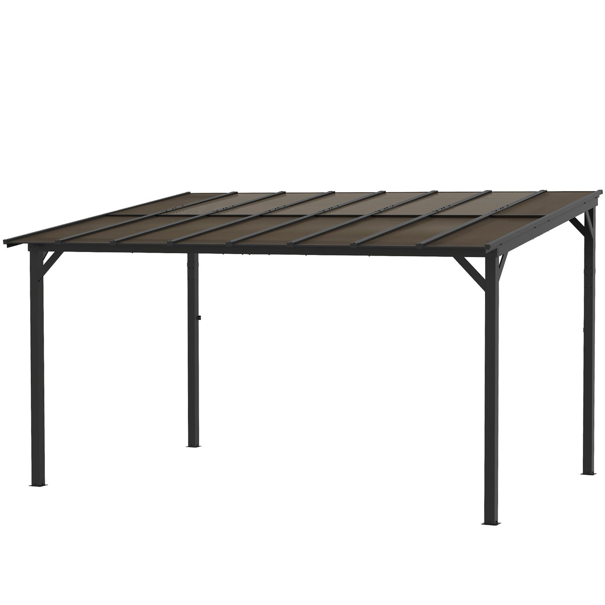 10' x 14' Wall-Mounted / Free Standing Outdoor Pergola with Polycarbonate Roof, Dark Grey