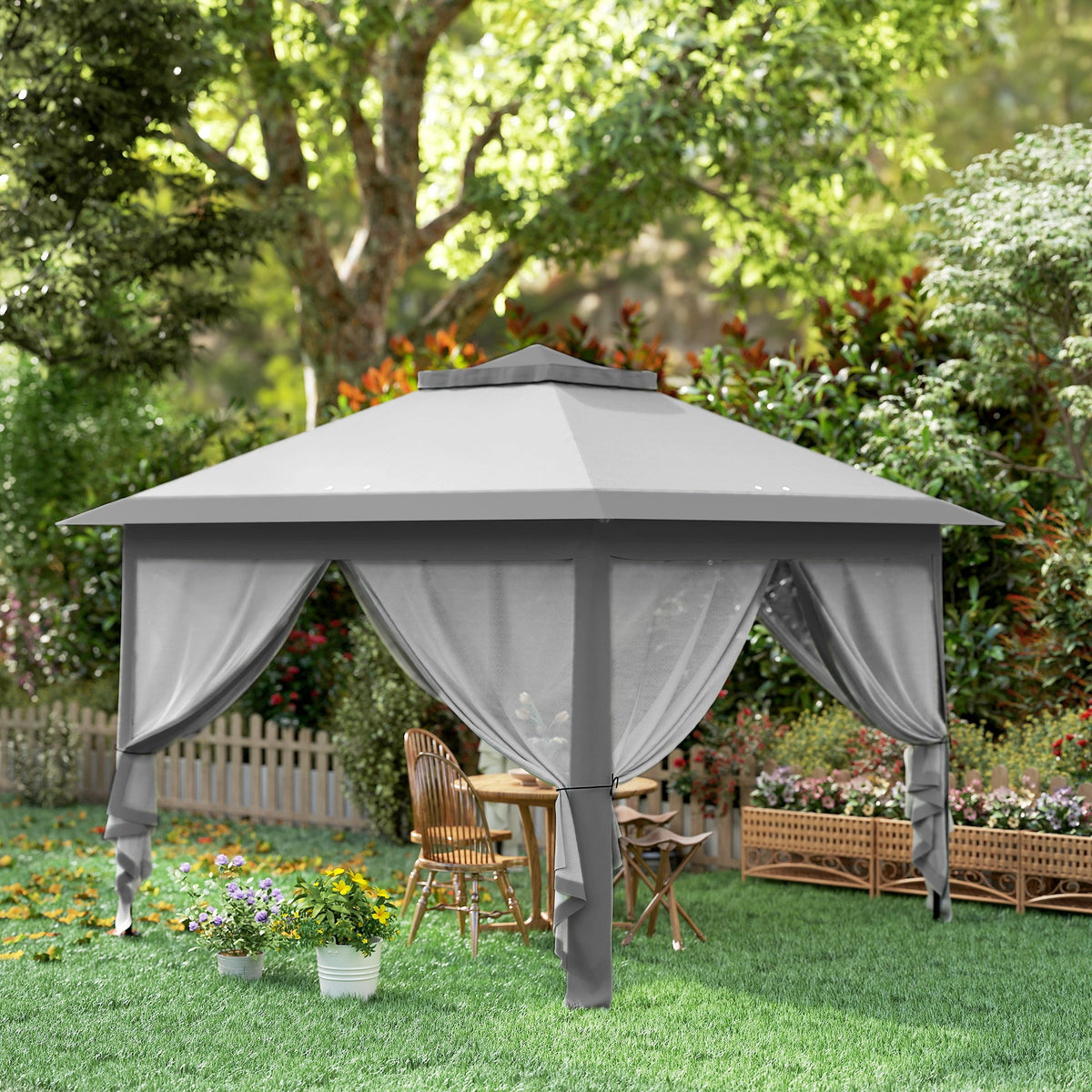3.3 x 3.3m Pop Up Gazebo with Double Roof & Mesh Sidewalls, Grey