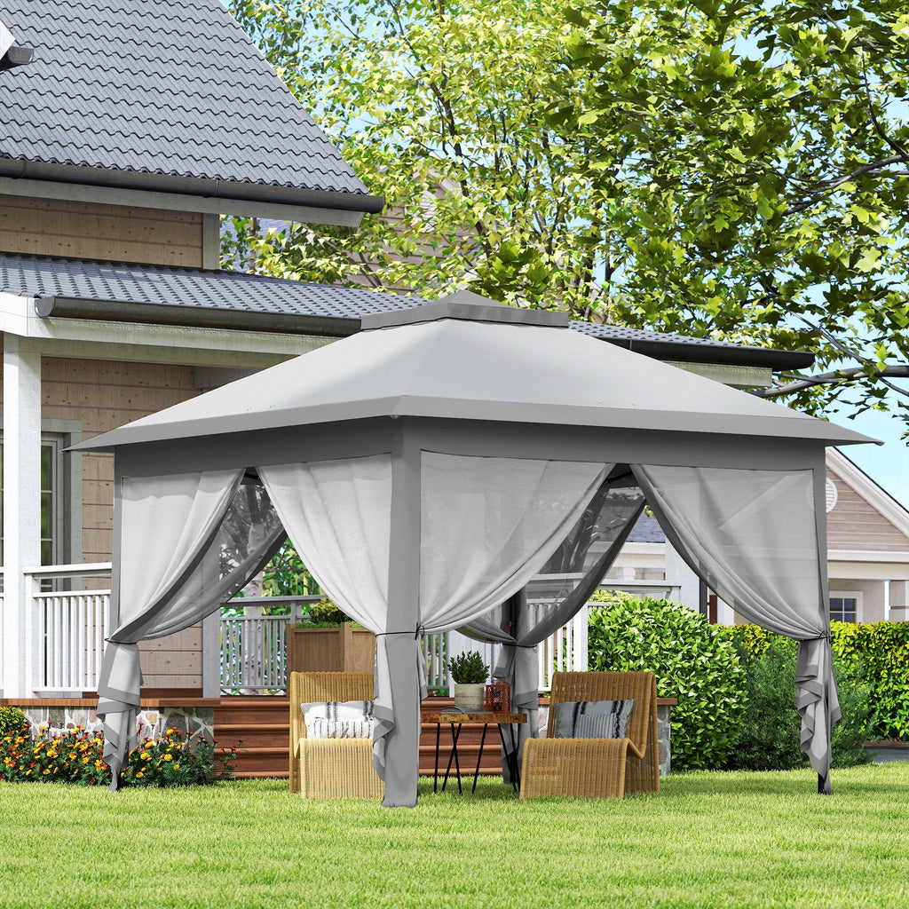 3.3 x 3.3m Pop Up Gazebo with Double Roof & Mesh Sidewalls, Grey