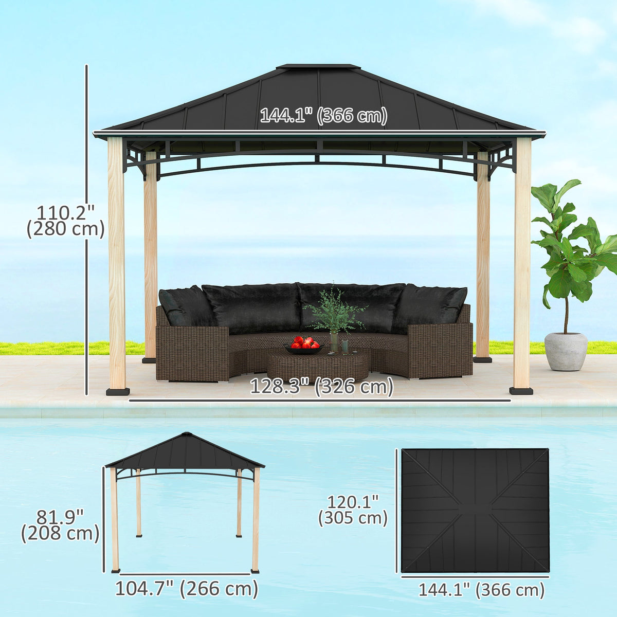 10' x 12' Hardtop Gazebo with Galvanized Metal Roof & Wood Grain Frame