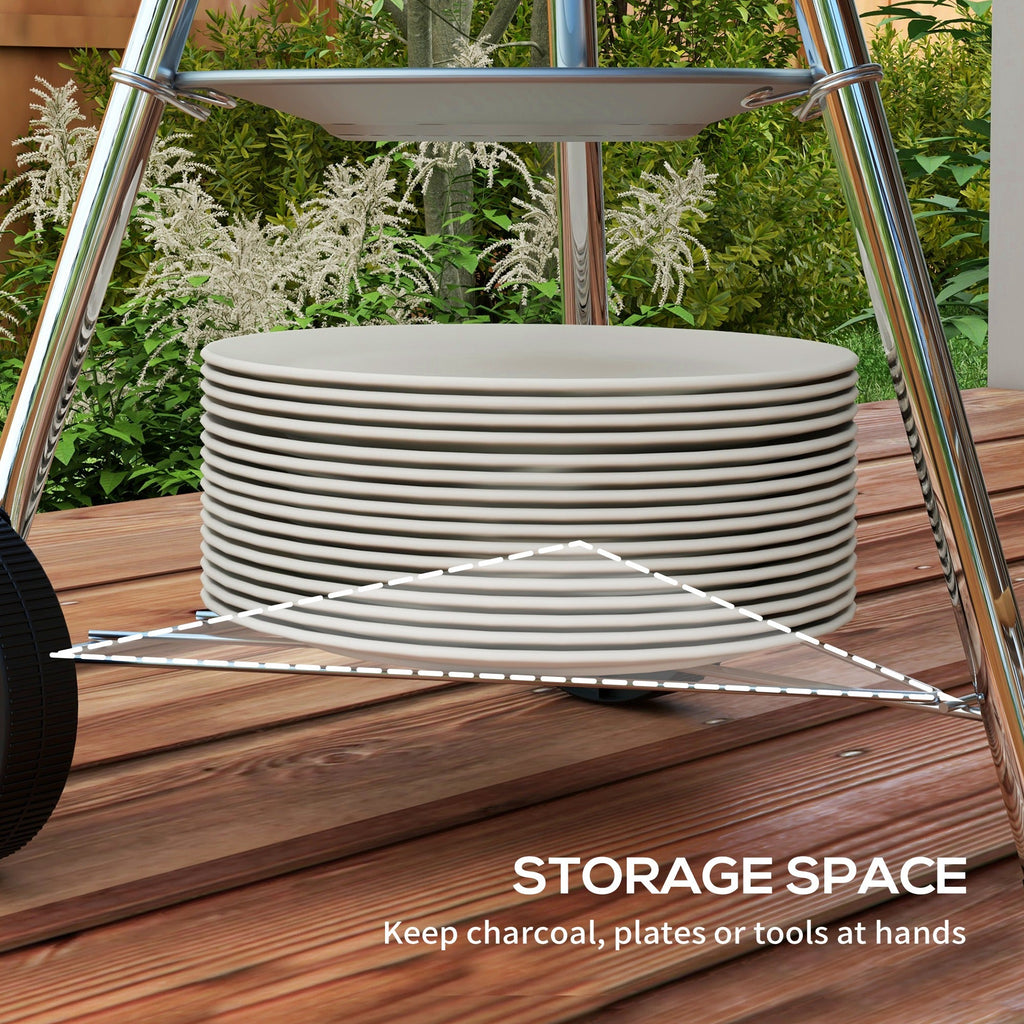 Portable Charcoal Grill with Air Vents & Storage Shelf, Black