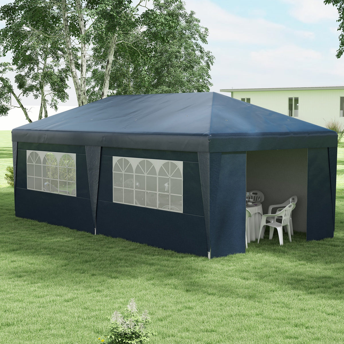 10' x 19.5' Pop Up Canopy Tent with Sidewalls, Dark Blue