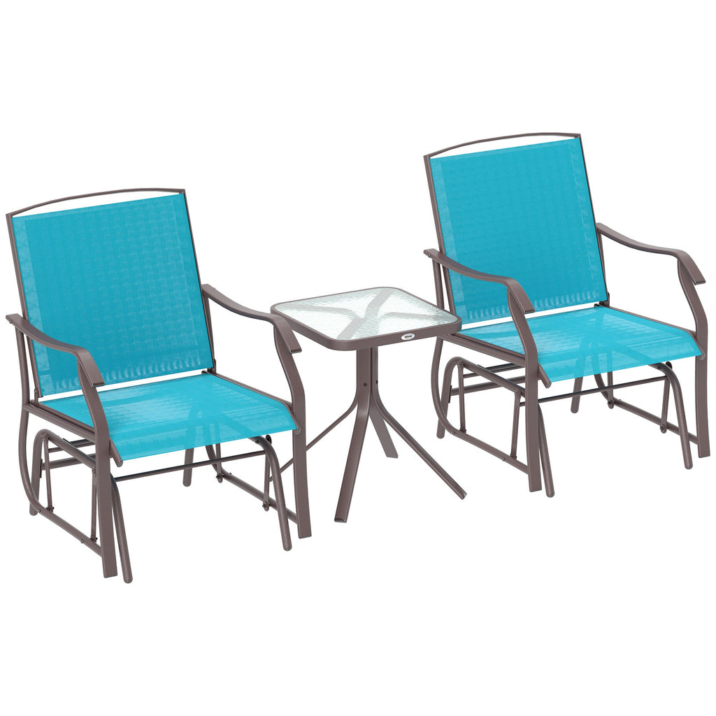 3 Piece Patio Glider Set with Breathable Mesh Seat & Glass Top Table, Blue