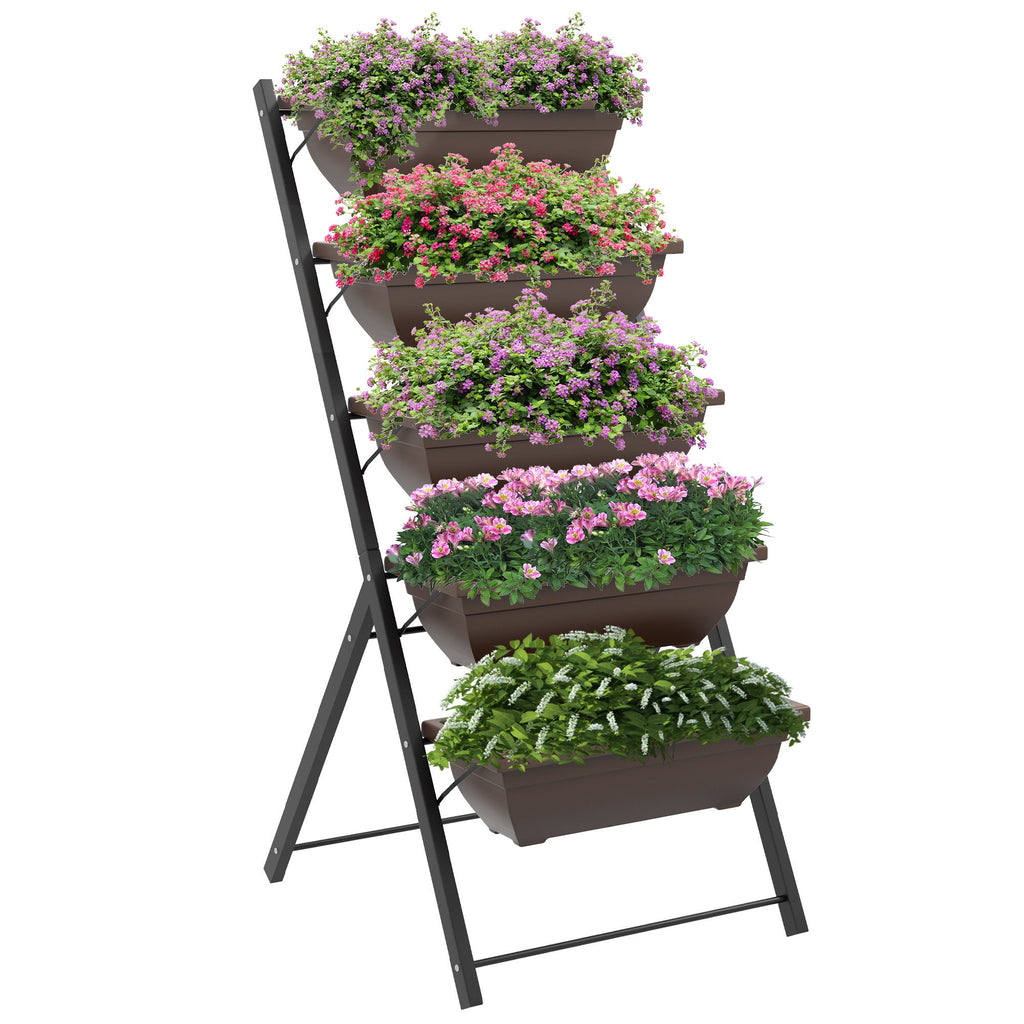 5-Tier Raised Garden Bed with 5 Planter Boxes, Brown