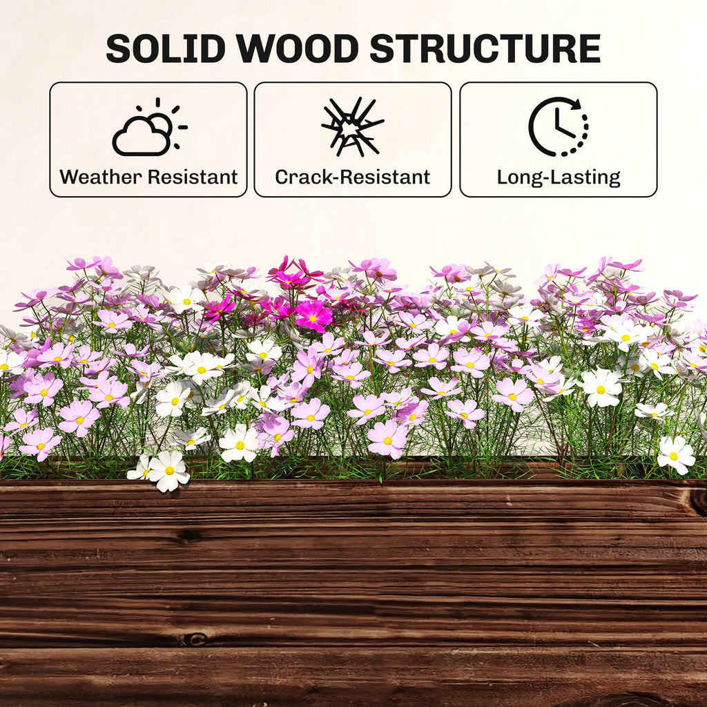 2-Tier Wooden Raised Planter with Liner, 60 x 25 x 70 cm