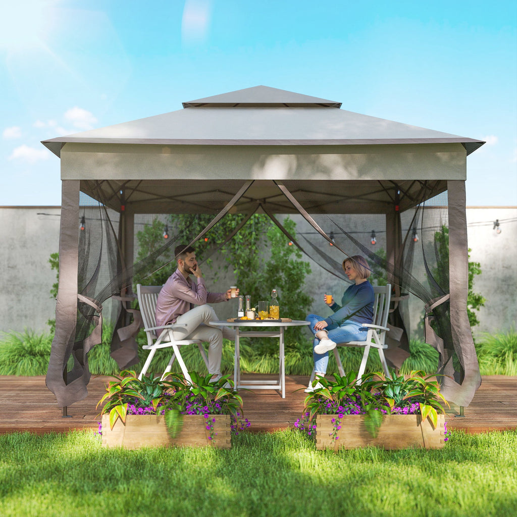 3 x 3m Pop Up Gazebo with Double Tier Roof, Netting & Carry Bag, Light Grey