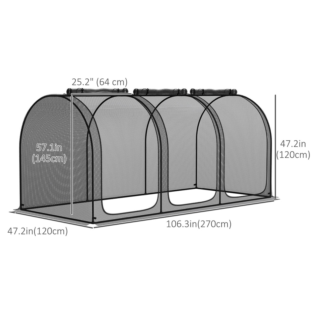 9' x 4' Crop Cage with 3 Zippered Doors & Stakes, Black
