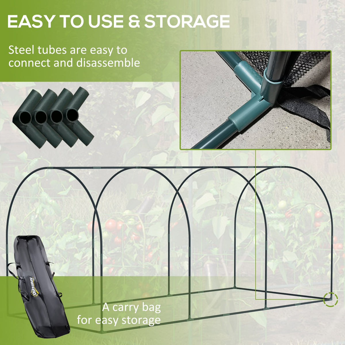 9' x 4' Crop Cage with 3 Zippered Doors & Stakes, Black