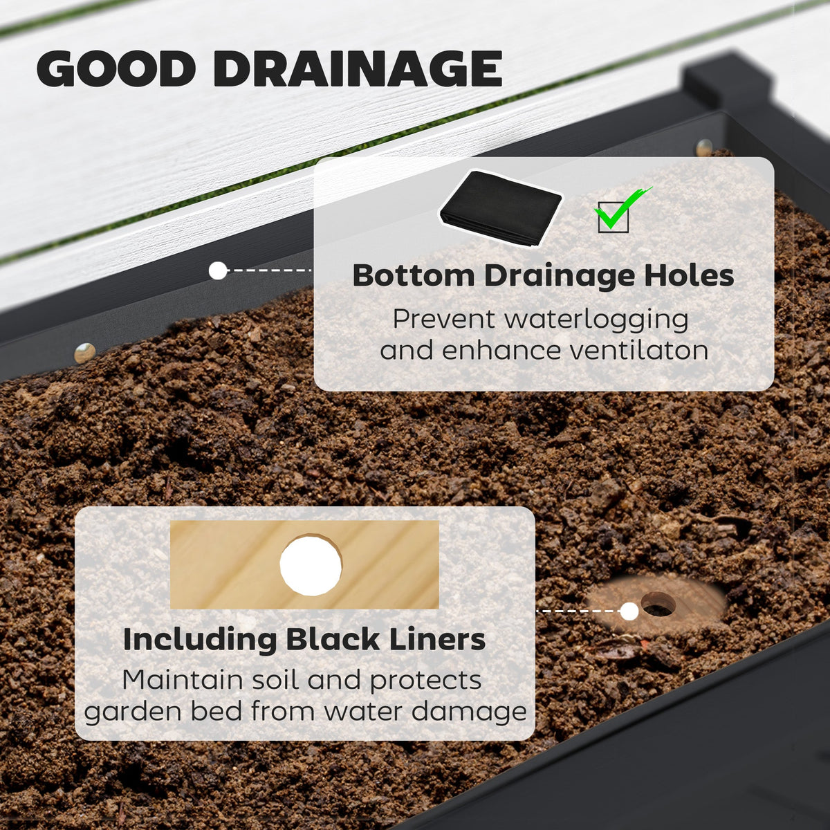 Wooden Raised Garden Bed with Storage Shelf, Drainage Holes and Liner, 34" x 18" x 30",Black