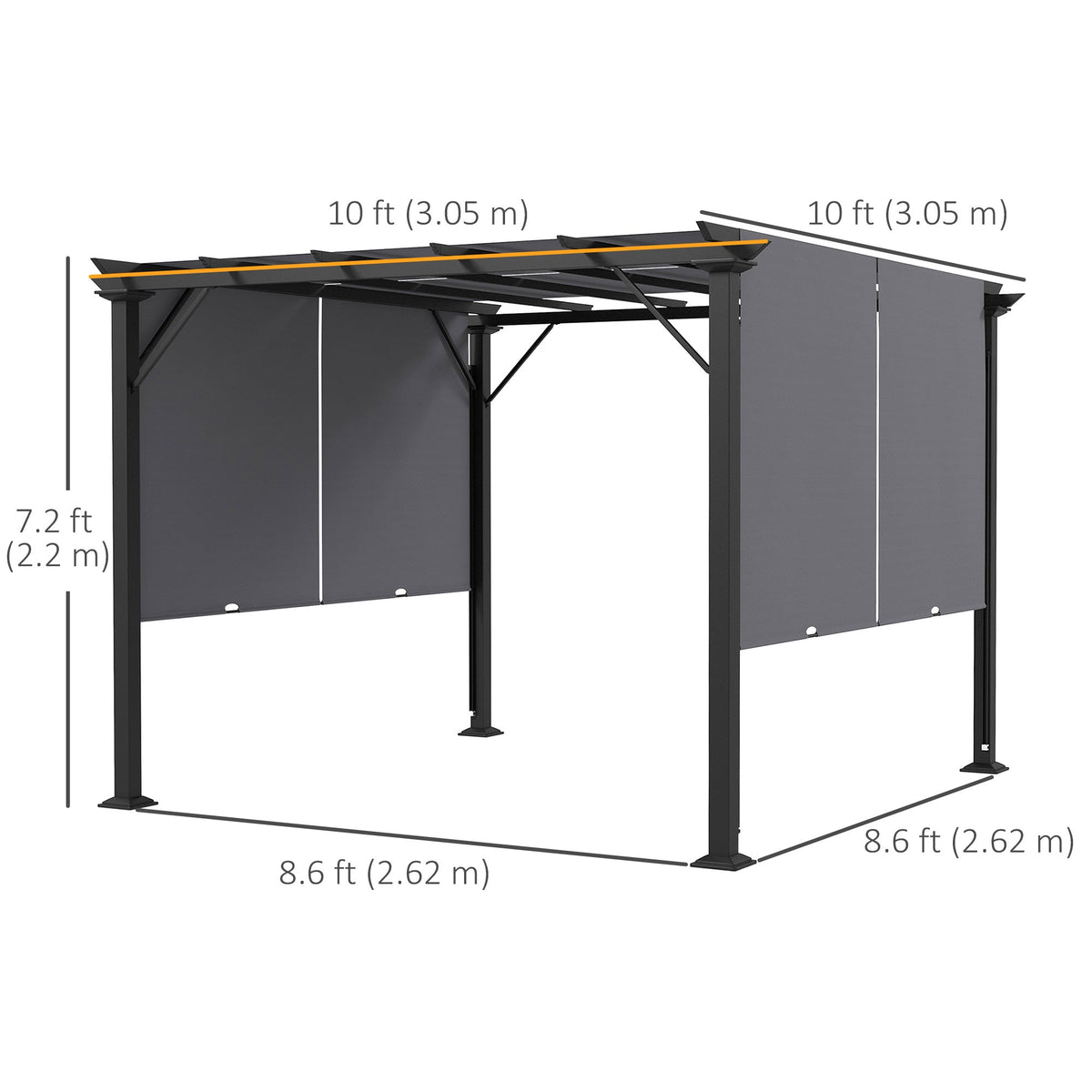 10' x 10' Outdoor Gazebo with Sun Shade Canopy and Steel Frame, Grey