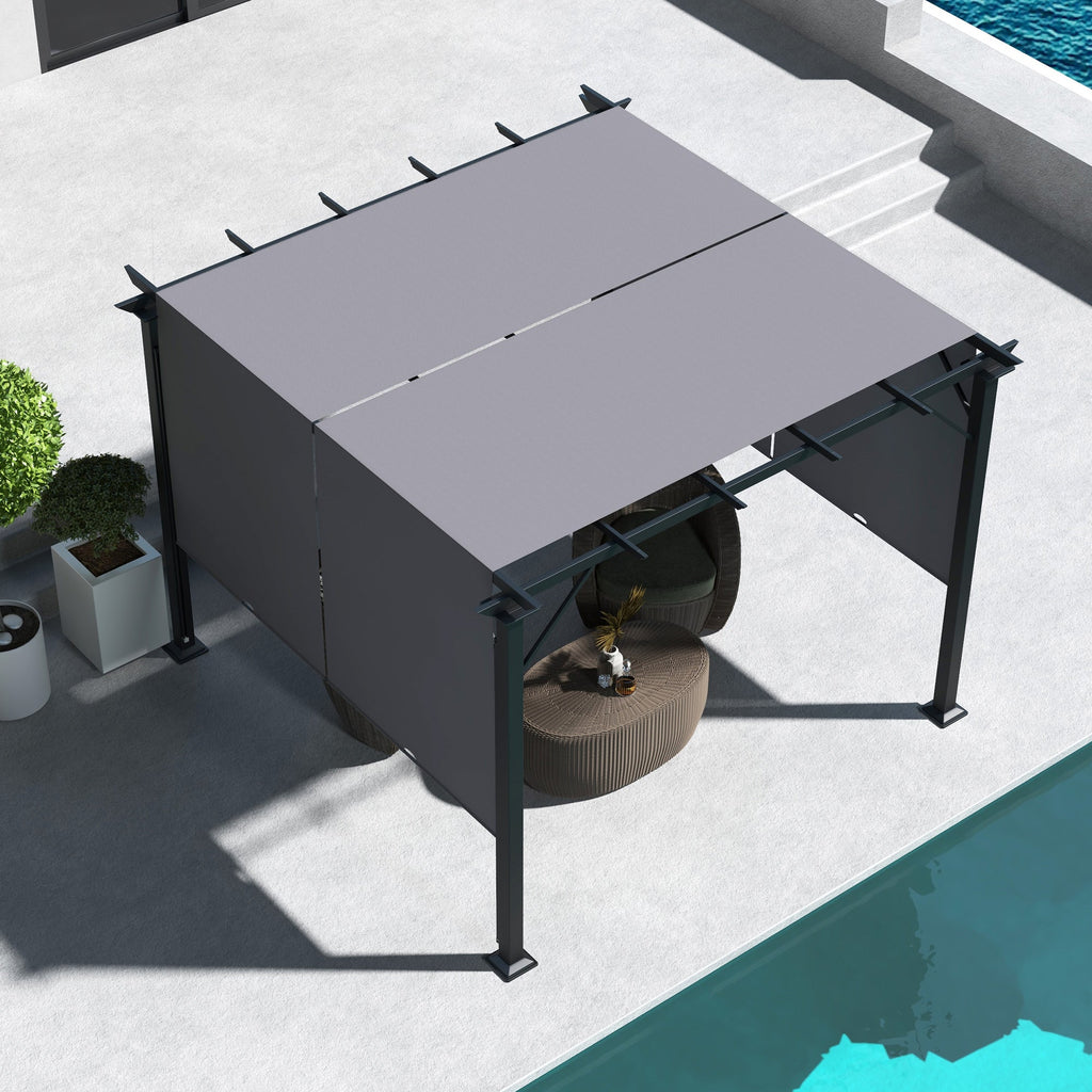 10' x 10' Outdoor Gazebo with Sun Shade Canopy and Steel Frame, Grey