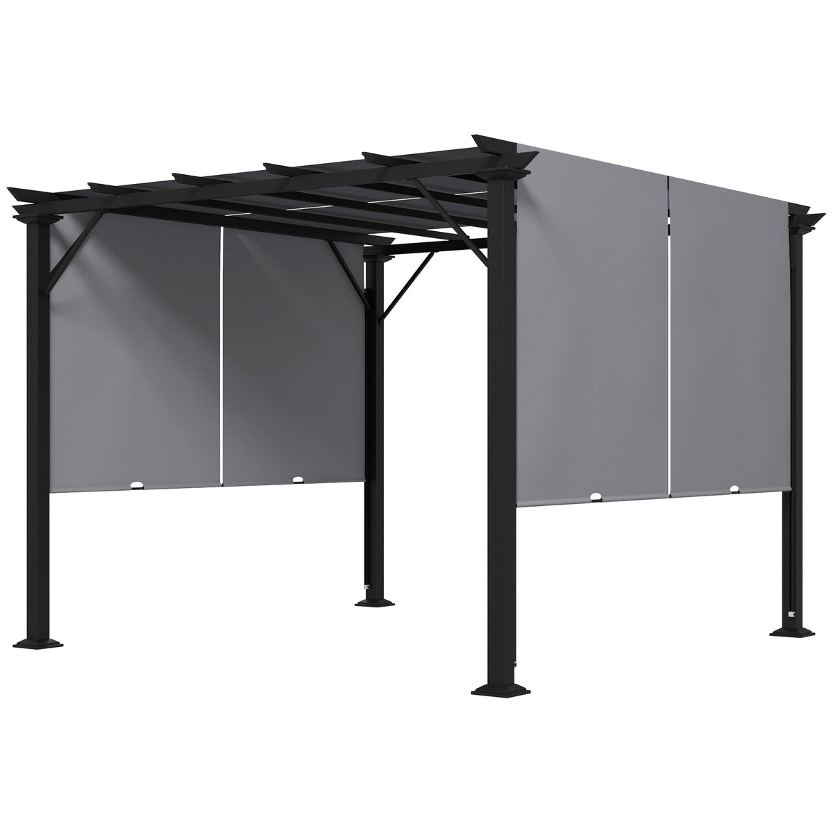 10' x 10' Outdoor Gazebo with Sun Shade Canopy and Steel Frame, Grey