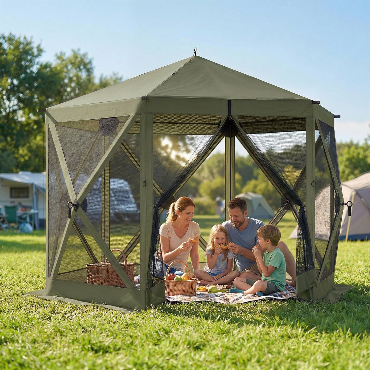 10' x 11' Pop Up Gazebo Screen Tent with Mesh Netting, Dark Green