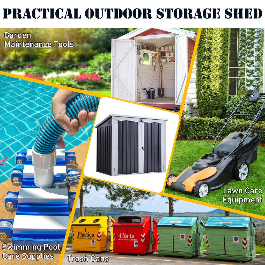 5' x 3' Outdoor Garbage Bin Storage Shed with Lockable Doors, Black