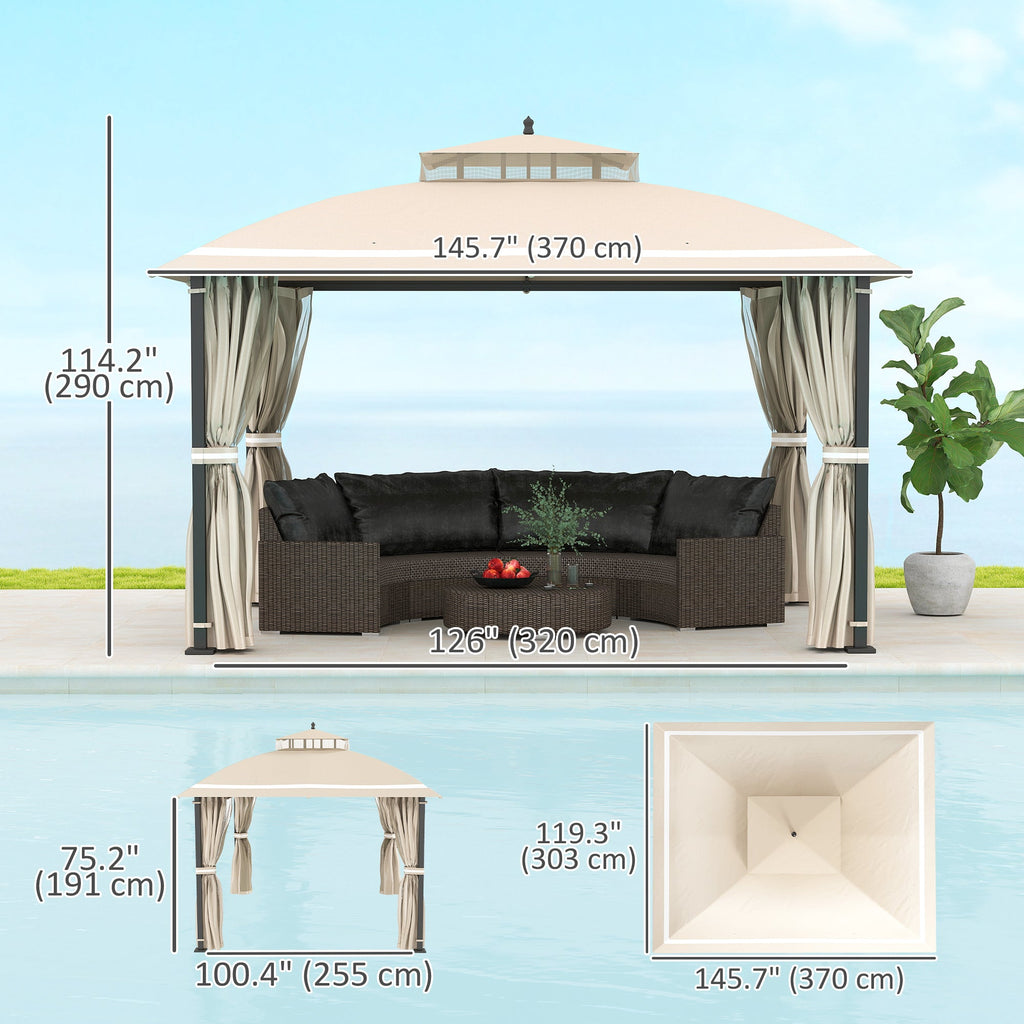10' x 12' Double Roof Gazebo with Mosquito Netting & Curtains, Beige