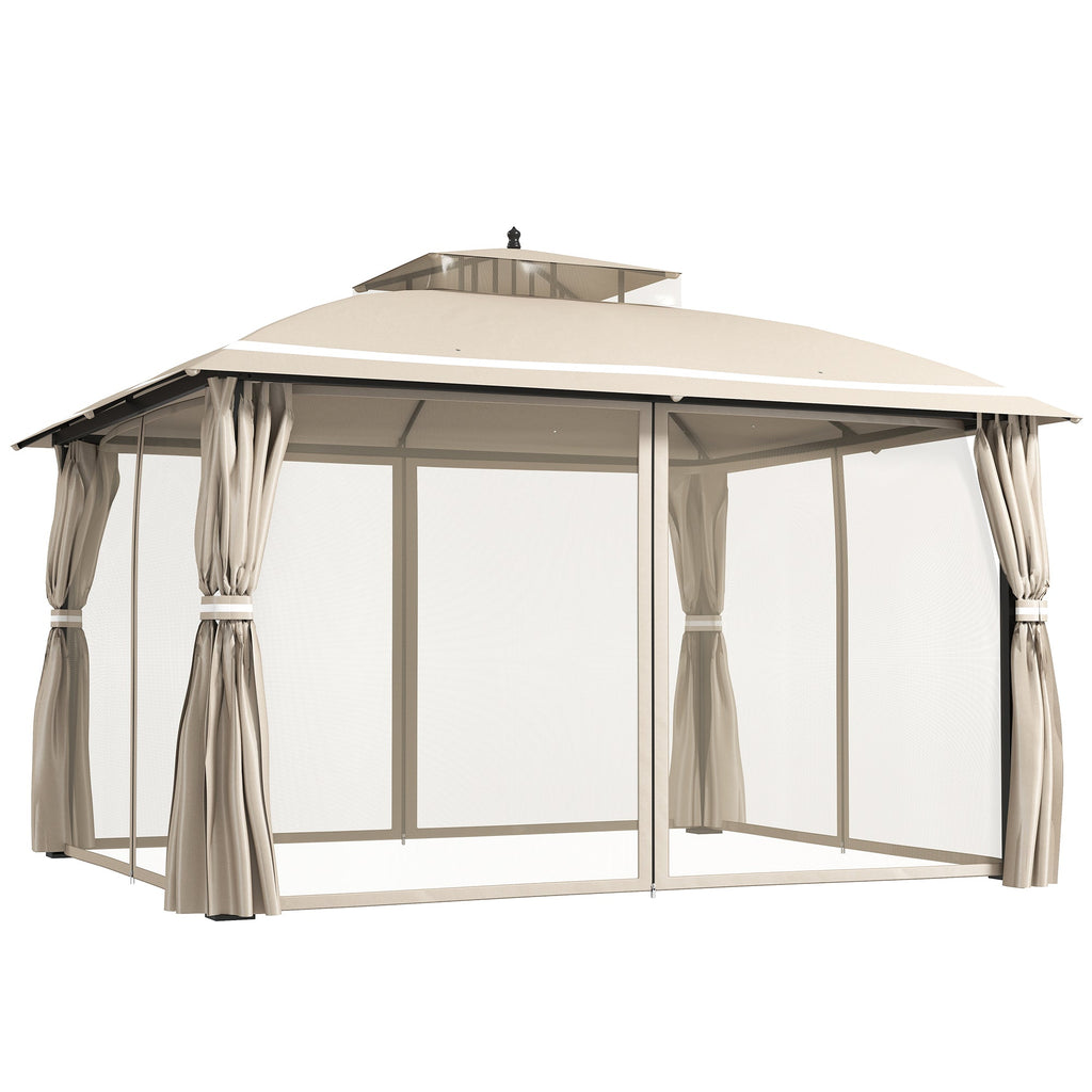 10' x 12' Double Roof Gazebo with Mosquito Netting & Curtains, Beige