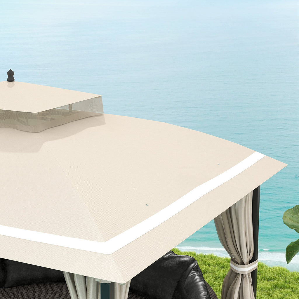 10' x 12' Double Roof Gazebo with Mosquito Netting & Curtains, Beige