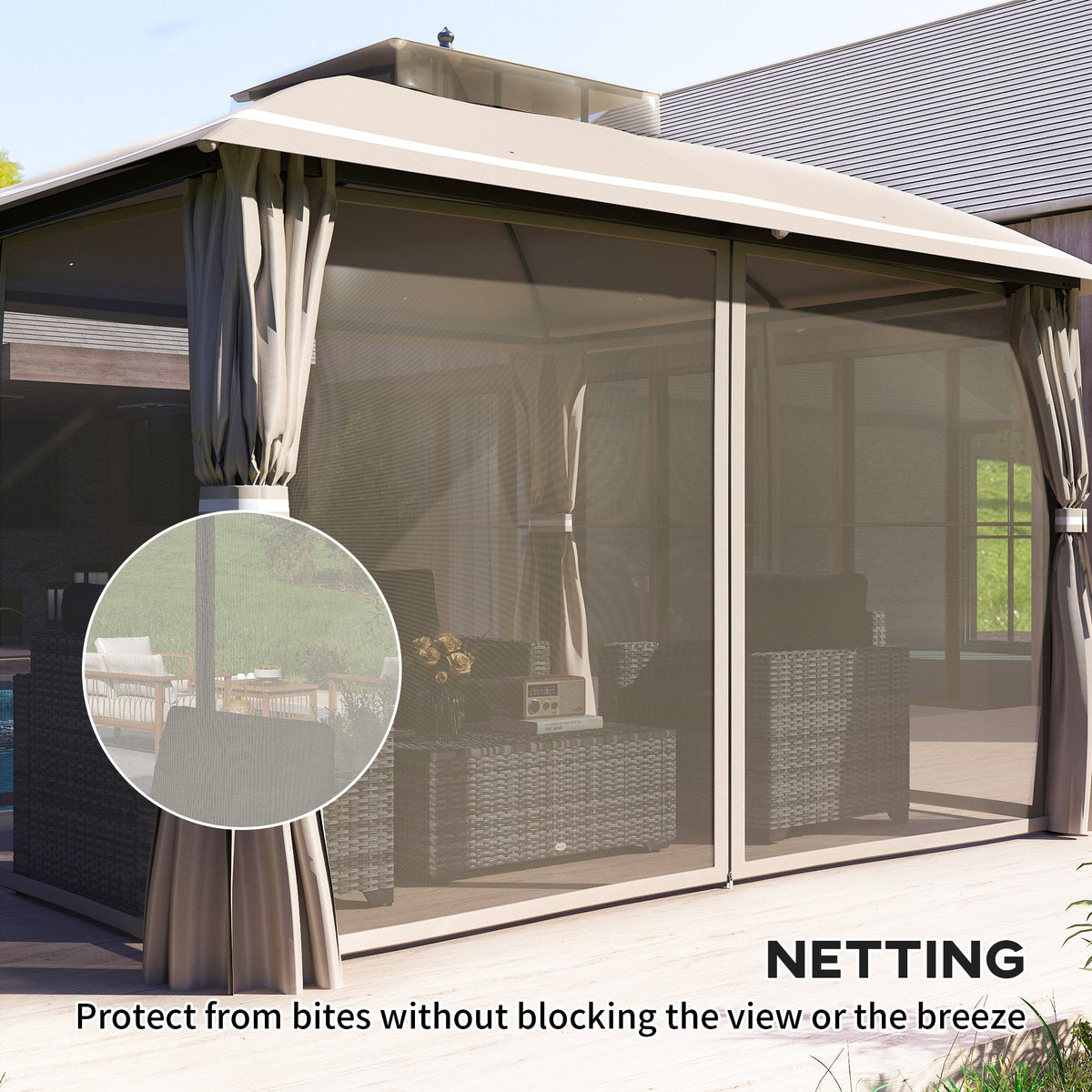 10' x 12' Double Roof Gazebo with Mosquito Netting & Curtains, Beige