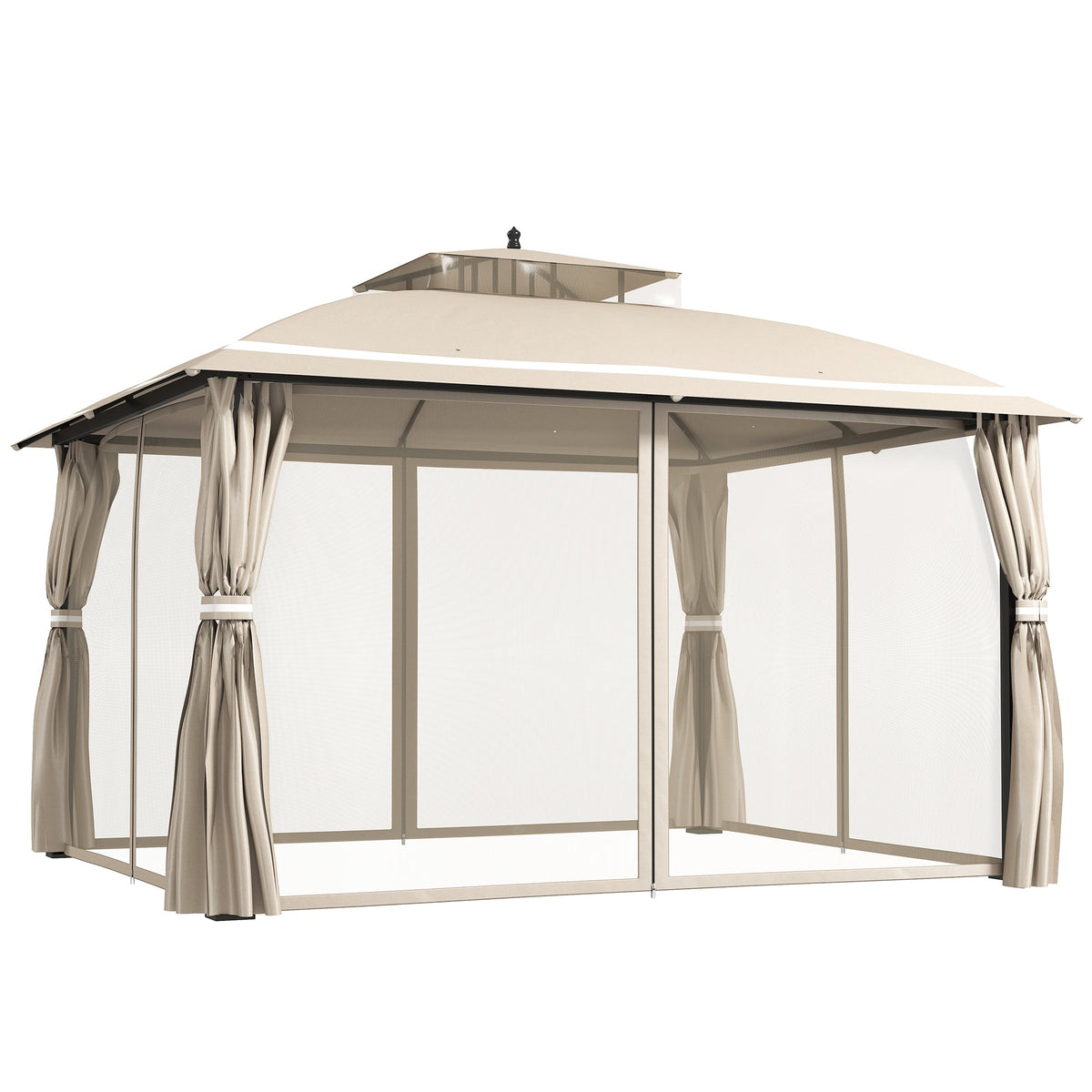 10' x 12' Double Roof Gazebo with Mosquito Netting & Curtains, Beige