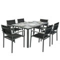 6-Seater Acacia Wood Top Dining Set with Stackable Texteline Chairs, Grey