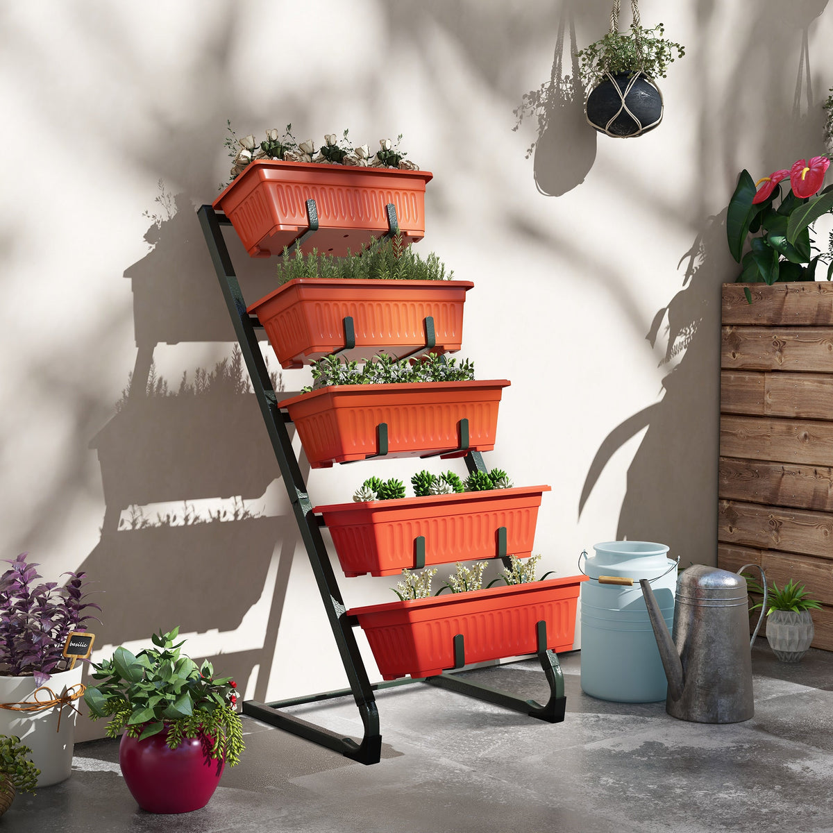 5-Tier Vertical Raised Garden Bed with 5 Planter Boxes, Red