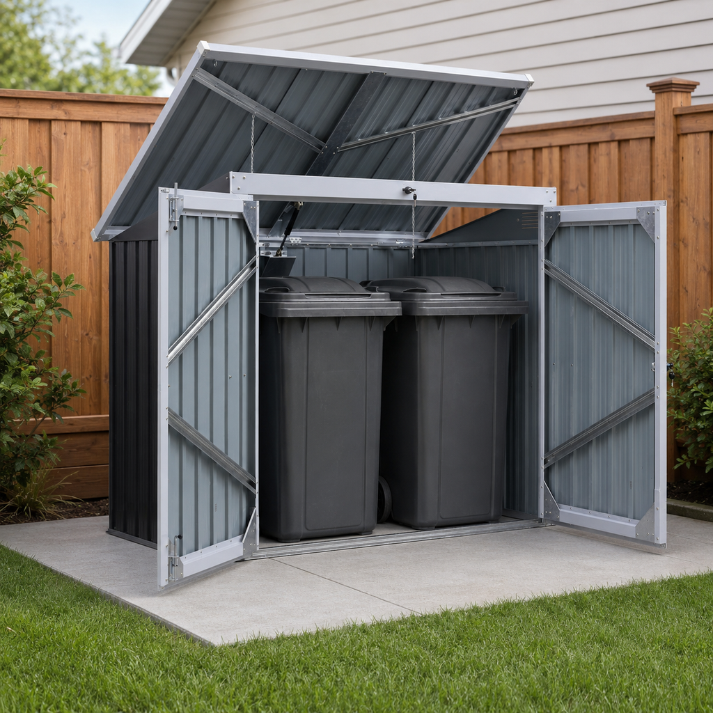 5' x 3' Outdoor Garbage Bin Storage Shed with Lockable Doors, Black
