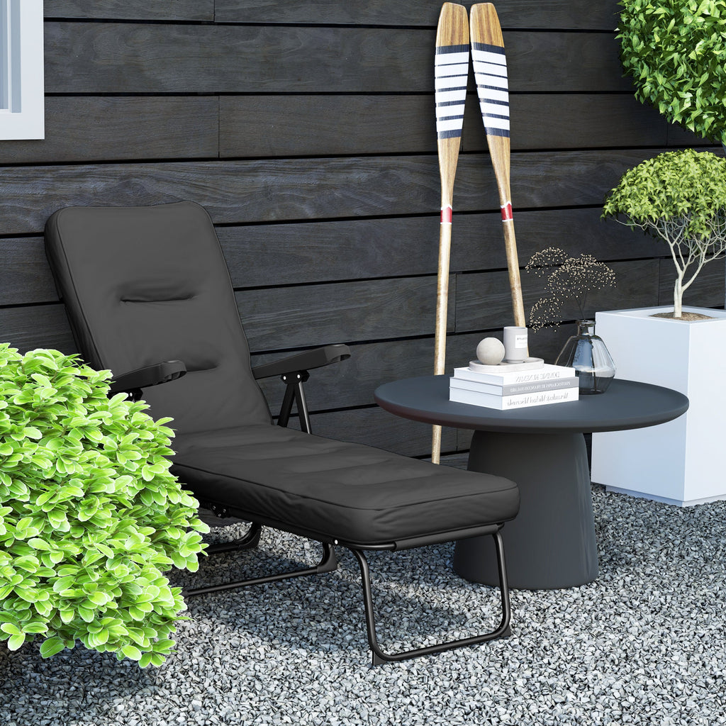 Outdoor Folding Reclining Lounge Chair with Padded Cushion Recline Back & Footrest, Black