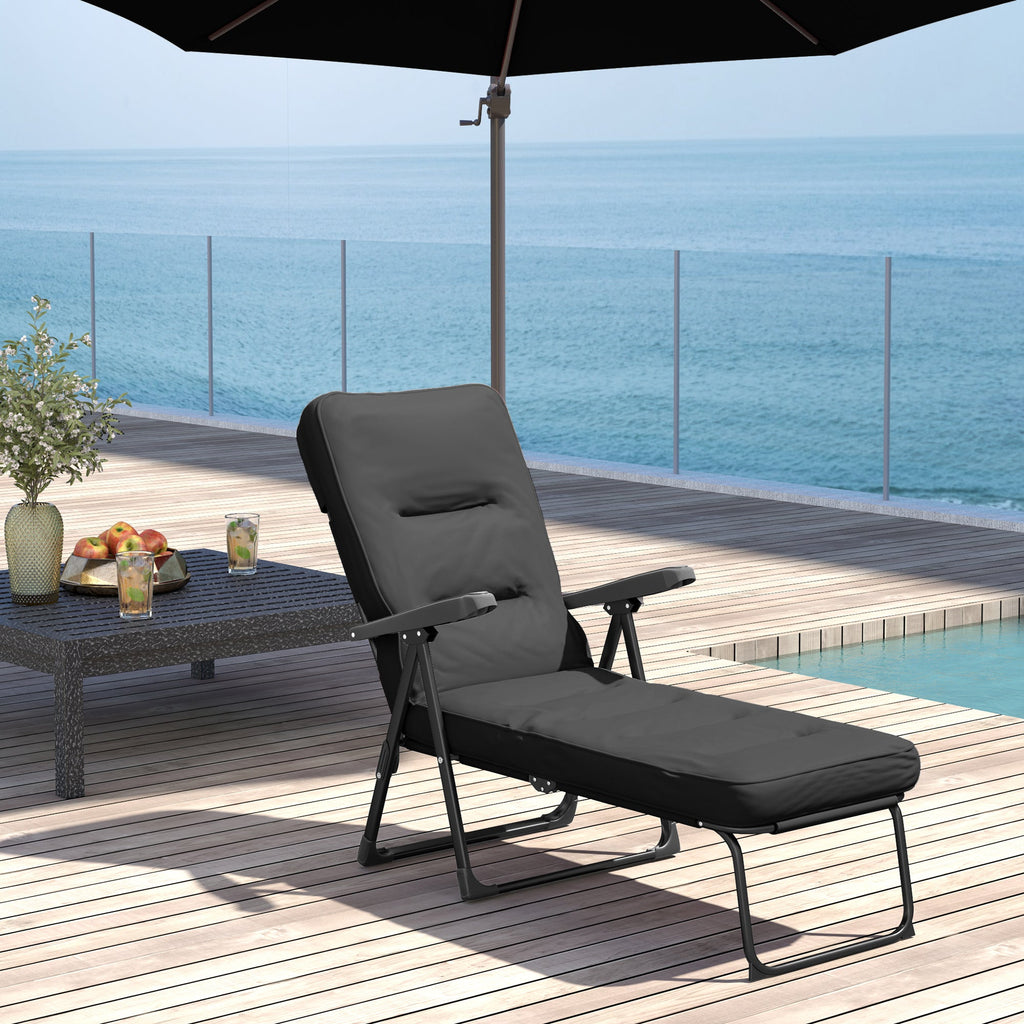 Outdoor Folding Reclining Lounge Chair with Padded Cushion Recline Back & Footrest, Black
