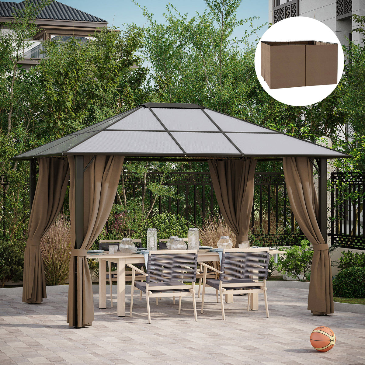 10' x 12' Universal Gazebo Sidewall Set (4 Panels) with Hooks, Brown