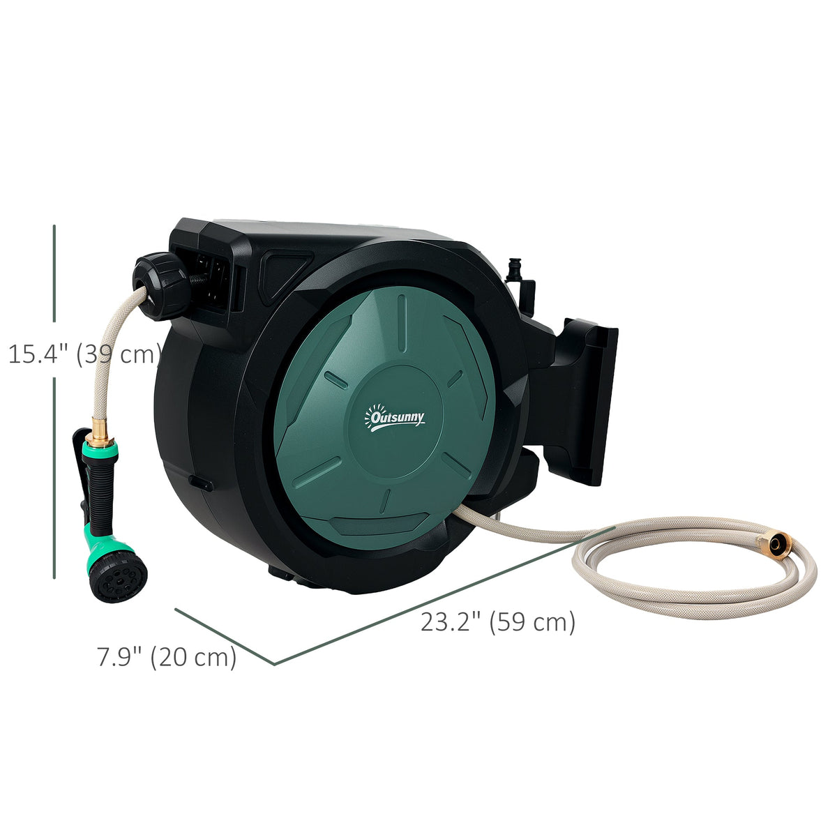 65ft Retractable Garden Hose Reel with 7 Function Sprayer Nozzle & Any Length Lock, Blue
