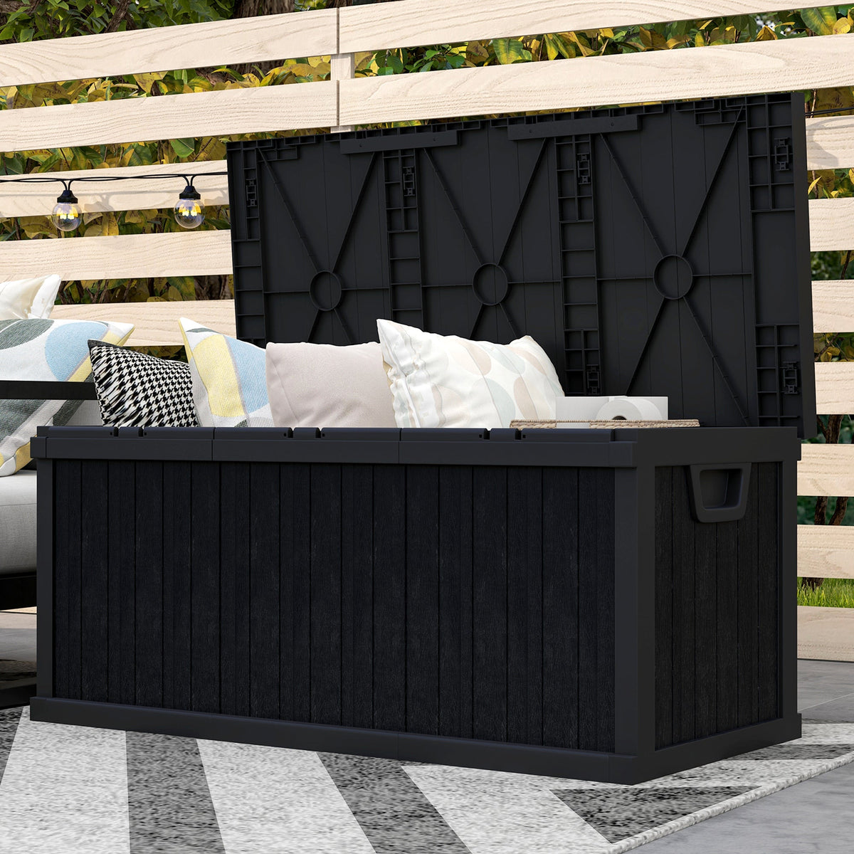 70 Gallon Resin Deck Box with Handles, Waterproof & UV Resistant, Black