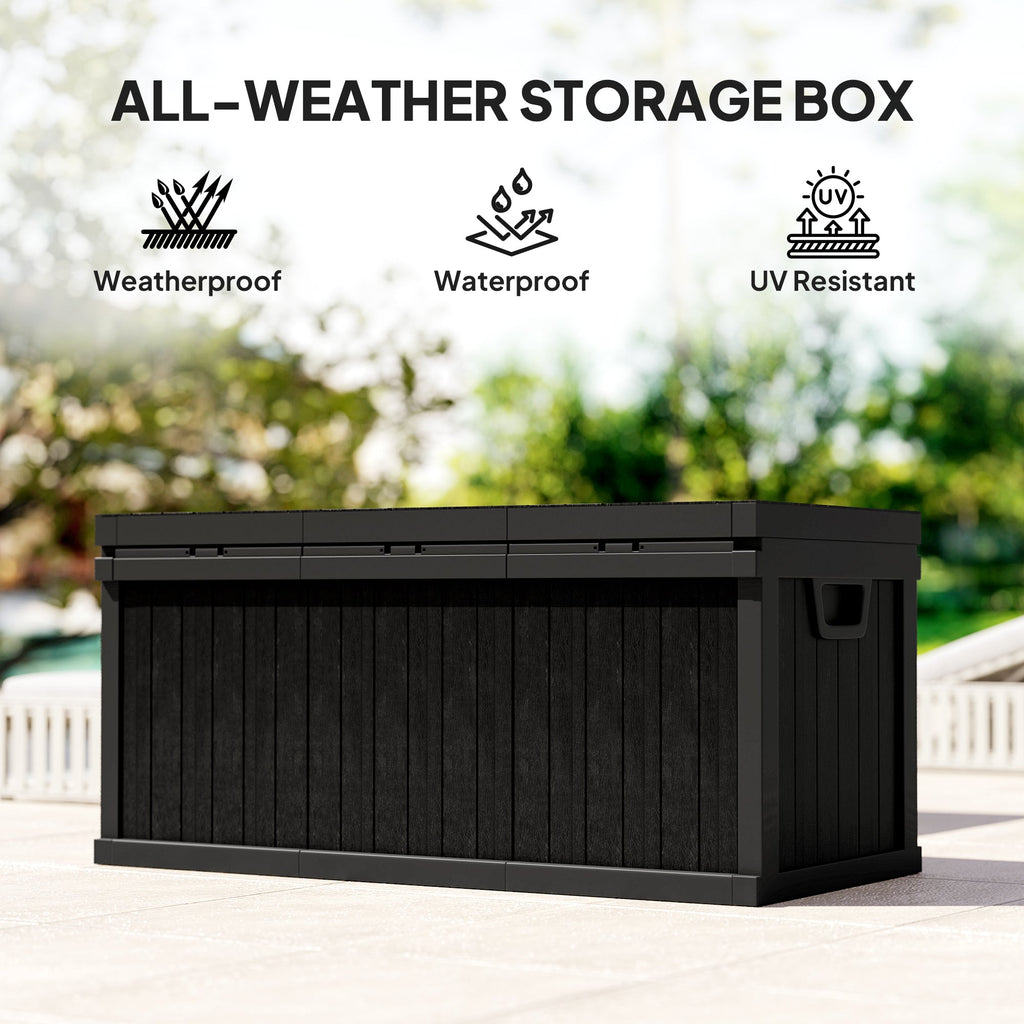70 Gallon Resin Deck Box with Handles, Waterproof & UV Resistant, Black