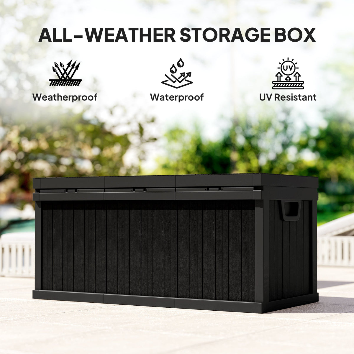 70 Gallon Resin Deck Box with Handles, Waterproof & UV Resistant, Black