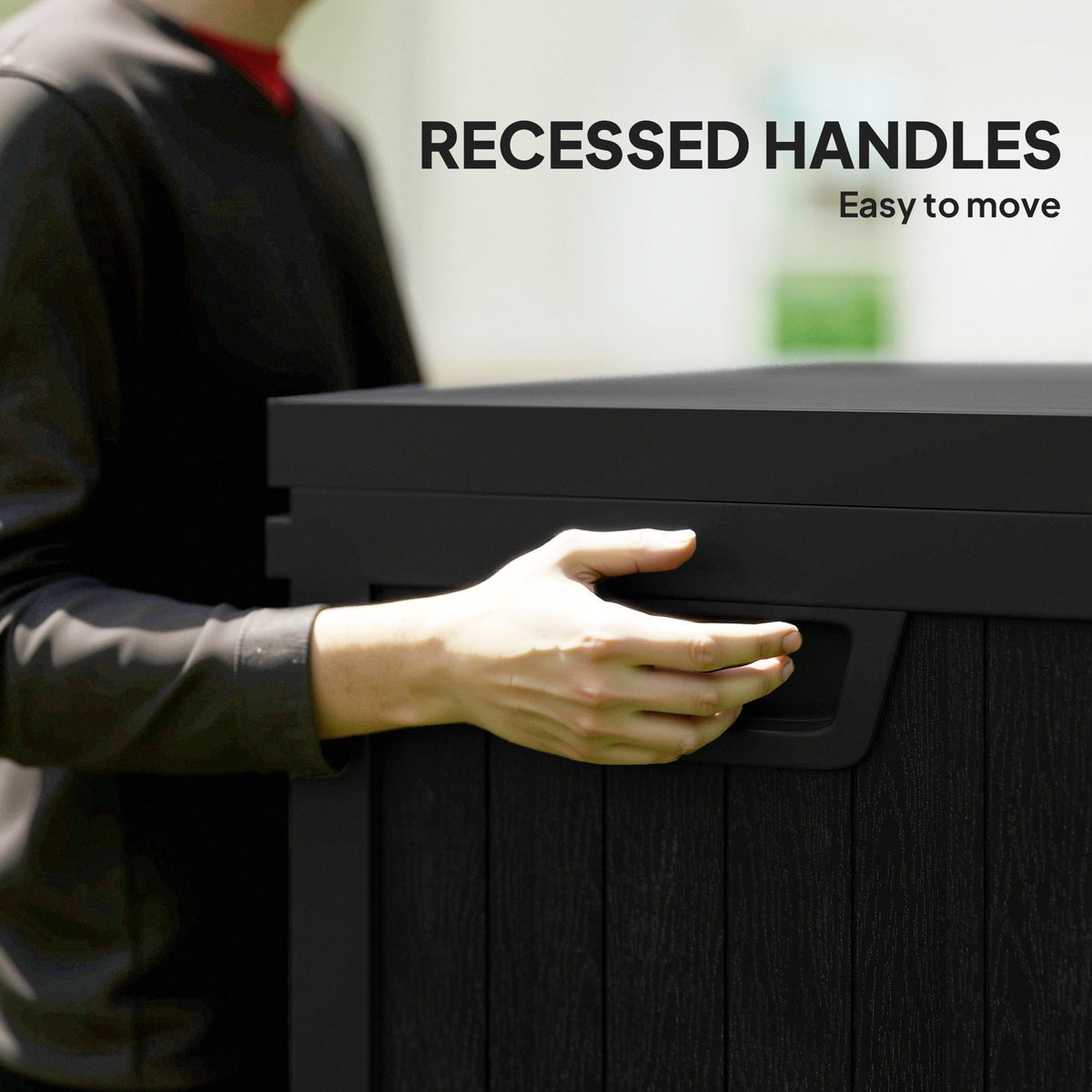 70 Gallon Resin Deck Box with Handles, Waterproof & UV Resistant, Black