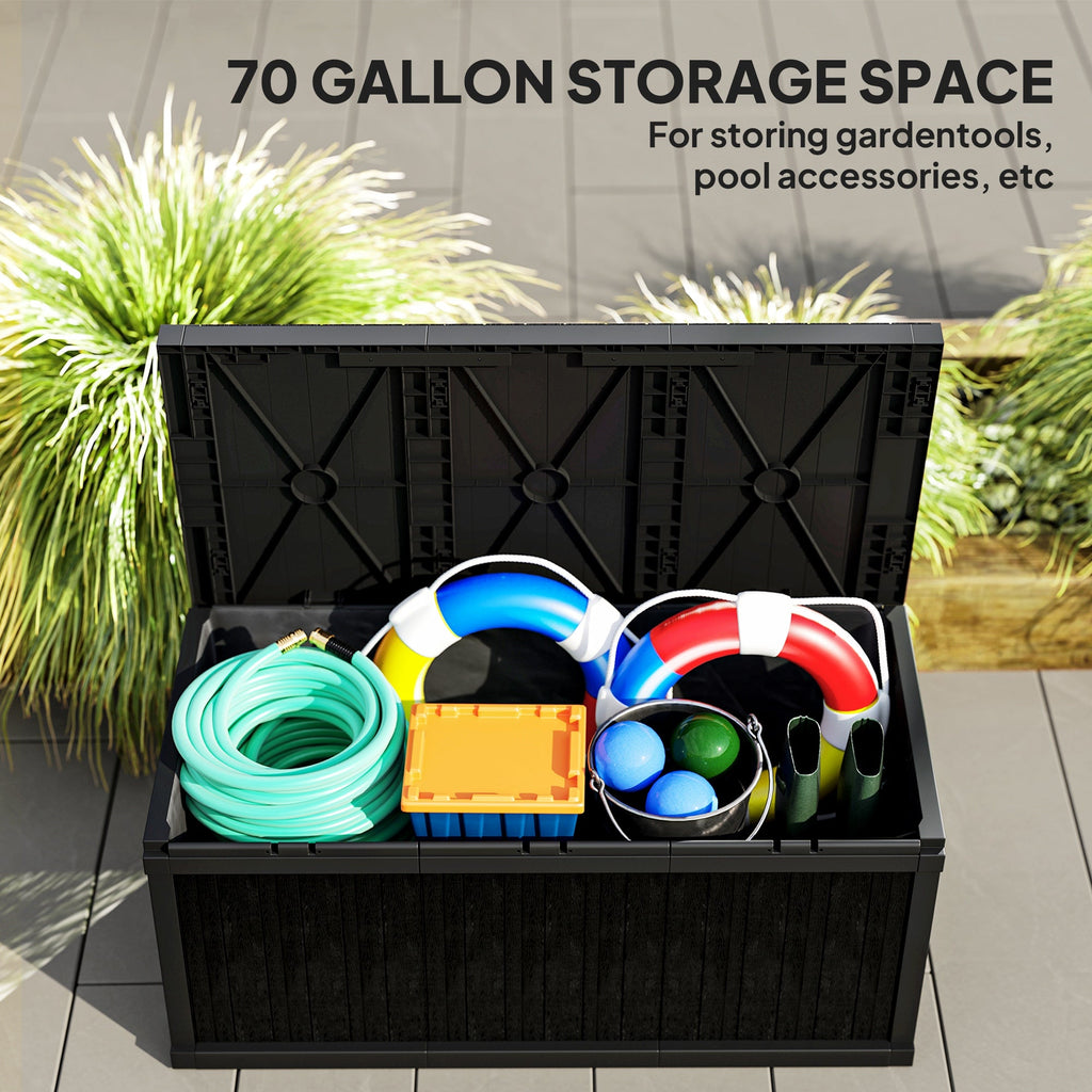 70 Gallon Resin Deck Box with Handles, Waterproof & UV Resistant, Black