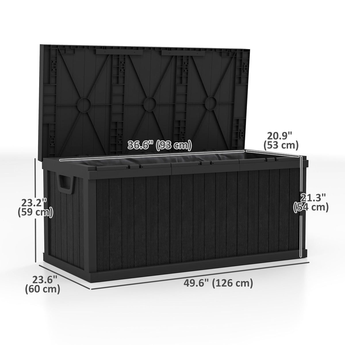70 Gallon Resin Deck Box with Handles, Waterproof & UV Resistant, Black